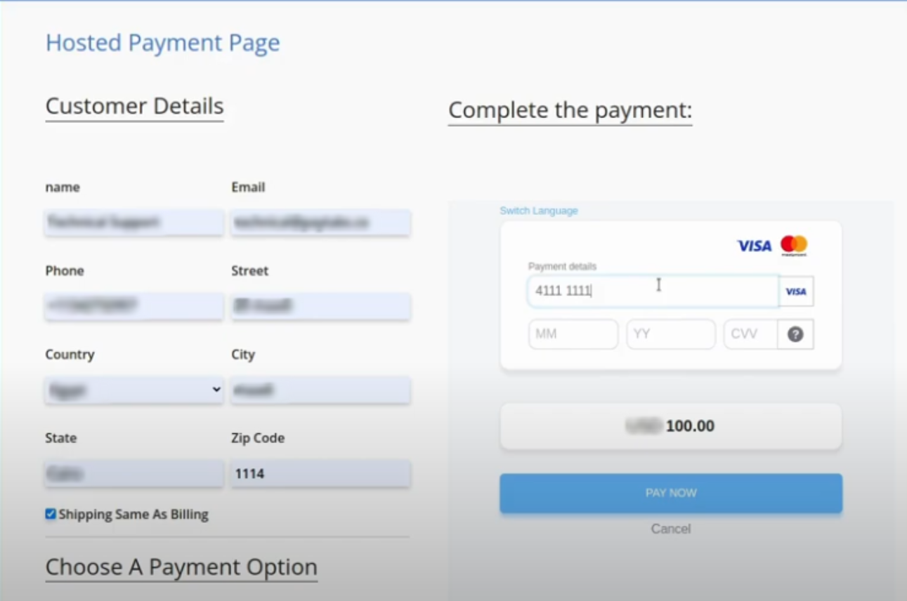 Checkout page with embed payment form
